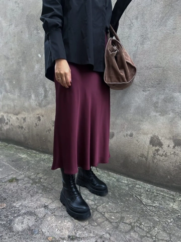 Bordowa satynowa spódnica midi Malta